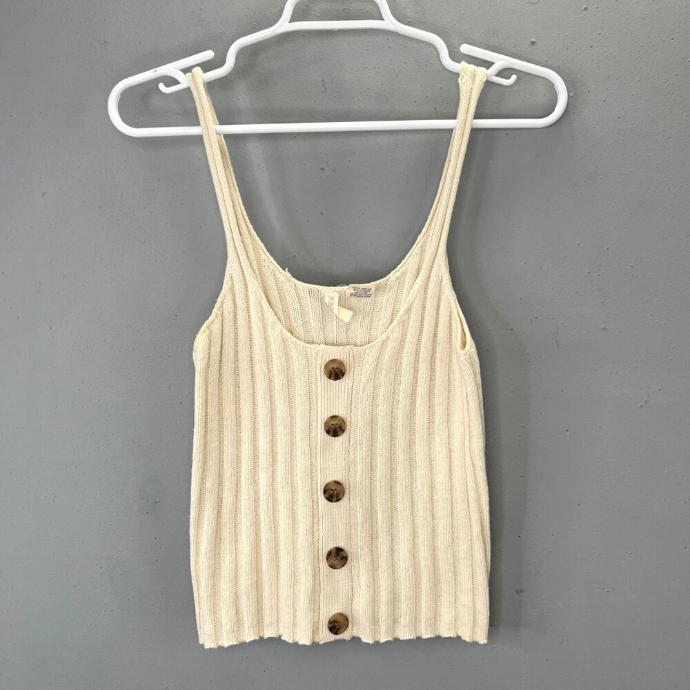 Sky and Sparrow Knit Tank Top size S Beige Cream Cropped Beachy Earthcore Boho